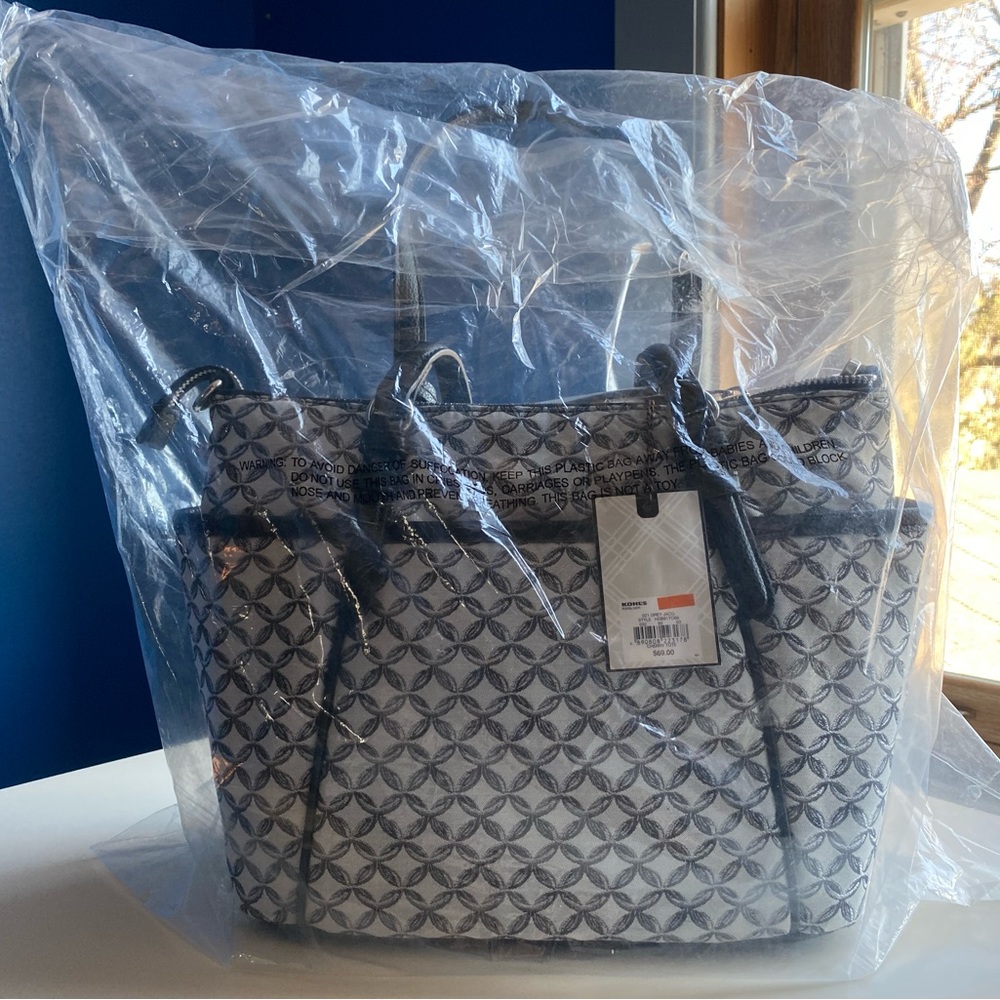 NWT Dana Buchman Cherry Tote Bag in Grey Jacquard